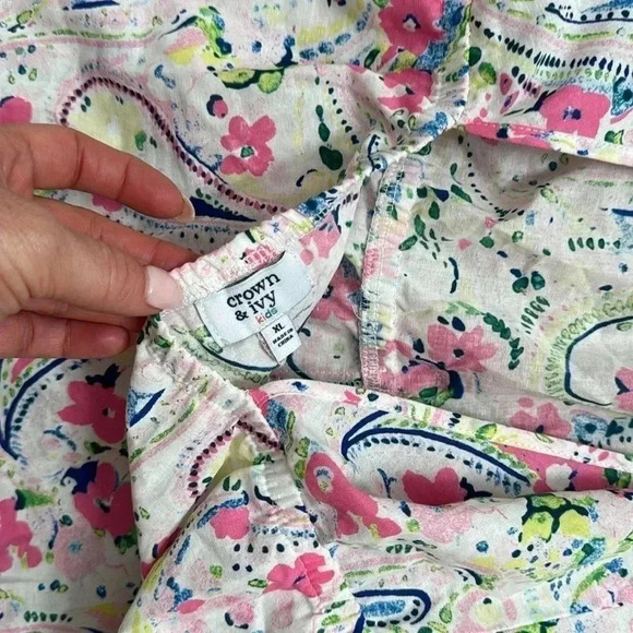 Crown & Ivy Kids Pink Paisley Romper/Swim Cover-up size XL - Picture 7 of 8